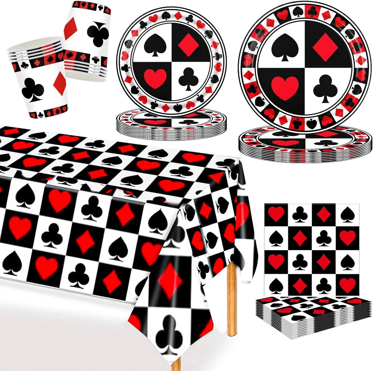 97-delige Casino Party Feestdecoratie Set | Verjaardag Servies Set | Papieren Borden, Bekers, Servetten | Casino Themed Feestversiering met Spelkamer Thema - Feestbenodigdheden - Feestaccessoires