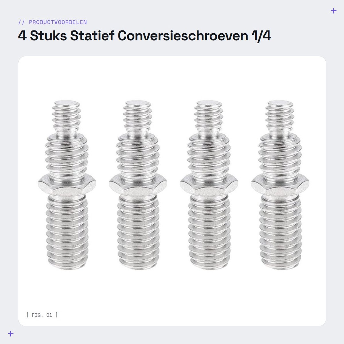 Dailygoods- Statief Conversieschroeven 1/4 tot 3/8 inch - 4x Schroeven - Verzilverd Metaal - Compatibel met Camera's - Geschikt voor Statief en Accessoires - Schroefset