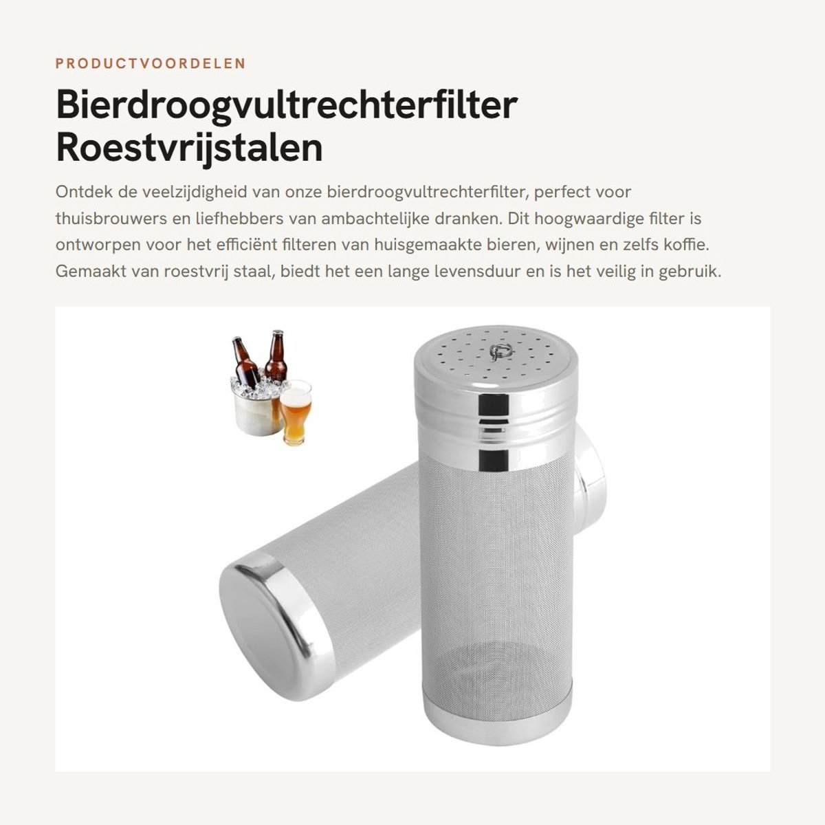 Dailygoods- Bierfilter 300 Mini - Roestvrij Staal - Duurzaam - Filter voor Koffie/Wijn - 7x18 cm - Praktisch Gebruik - Zeef