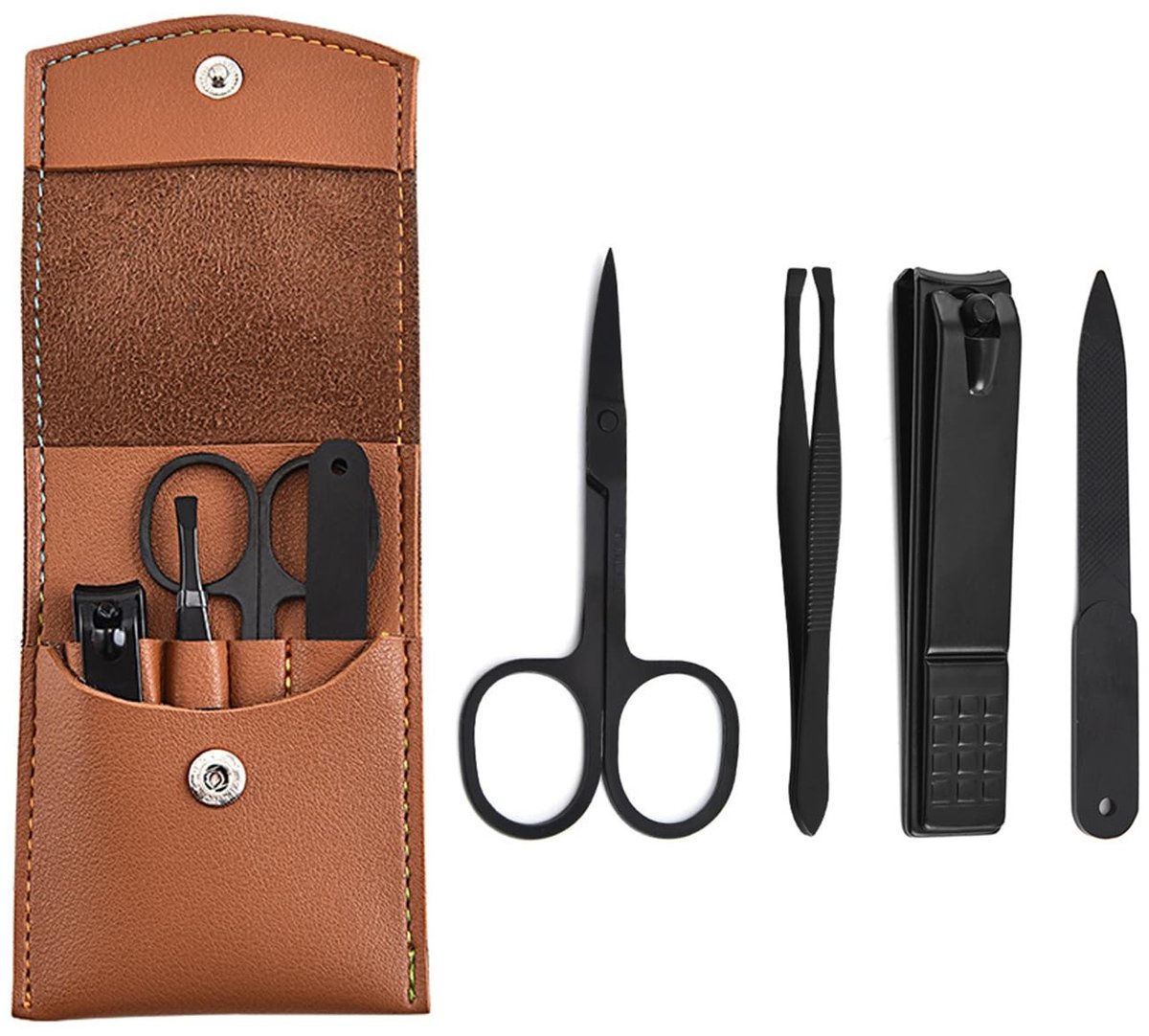 Dailygoods- Manicureset 4-delig - Nagelverzorgingsset - Roestvrij Staal - Lederen Etui - Geschikt voor Manicure/Pedicure - Duurzaam en Praktisch