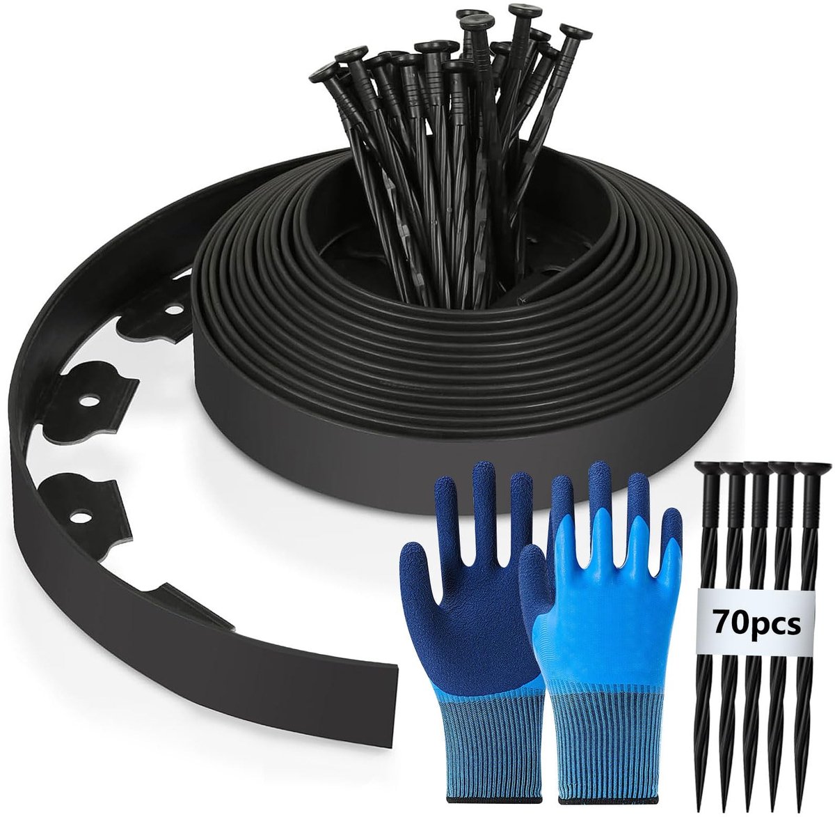 Dailygoods- Gazonrand Flexibel - Kunststof - 15 m x 5 cm - 70 Grondankers - Tuinhandschoenen - Bloembedrand - Tuinrand