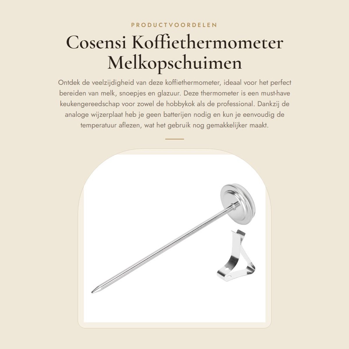 Dailygoods - Koffiethermometer - Melkopschuimen - Nauwkeurige temperatuurmeting - Roestvrij staal - Keukengereedschap - Voor het maken van snoep en gl...