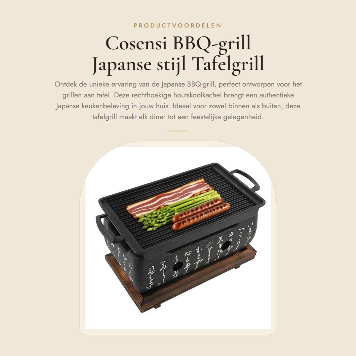 Dailygoods- Tafelgrill Japanse stijl - Houtskool barbecue - Massief houten sokkel - Eenvoudig te reinigen - Geschikt voor tafelgebruik - Duurzaam en brandveilig