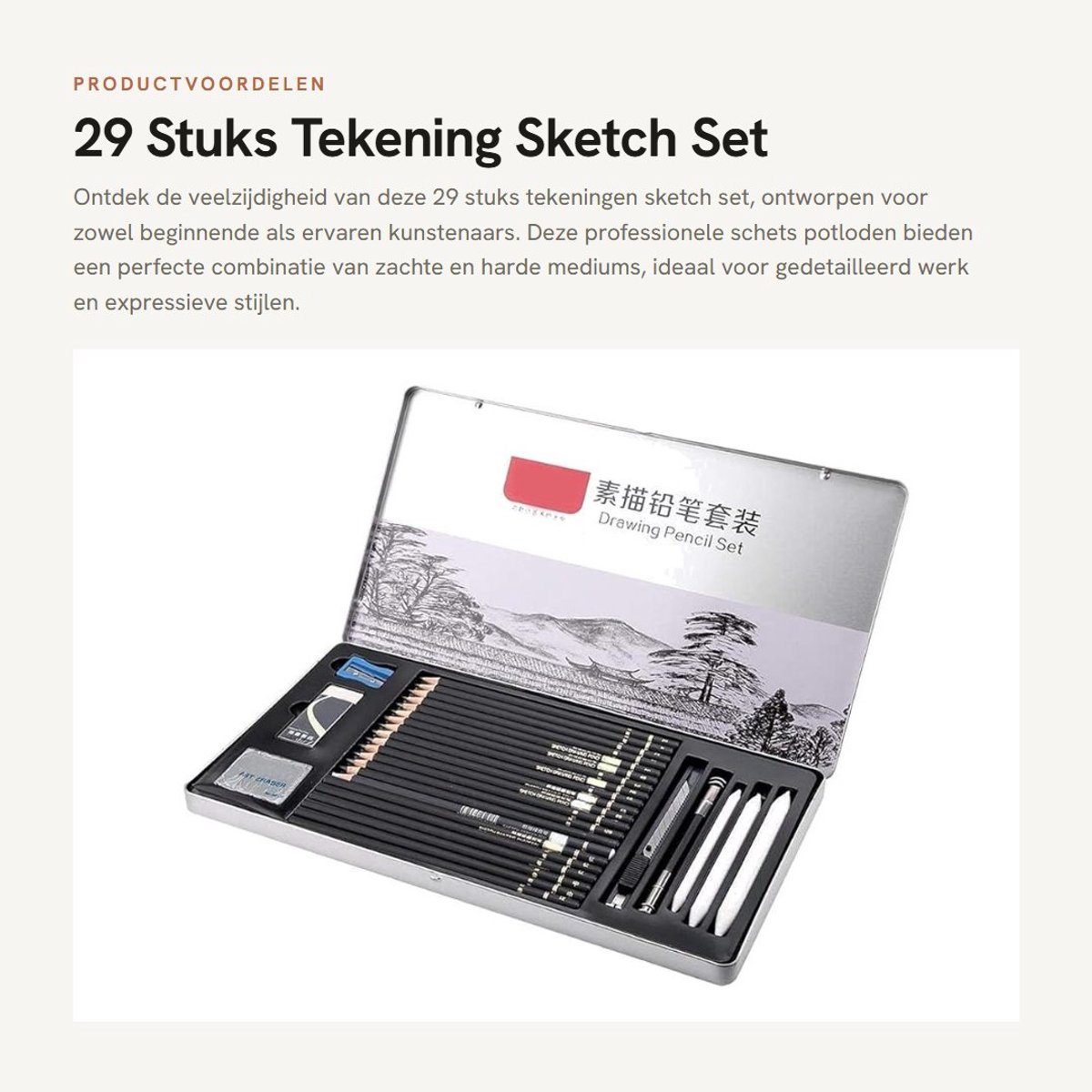 Dailygoods- Teken Set 29 Stuks - Professioneel Tekenmateriaal - Schets Potloden - Niet-giftig - Hoge Taaiheid - Comfortabel Handvat