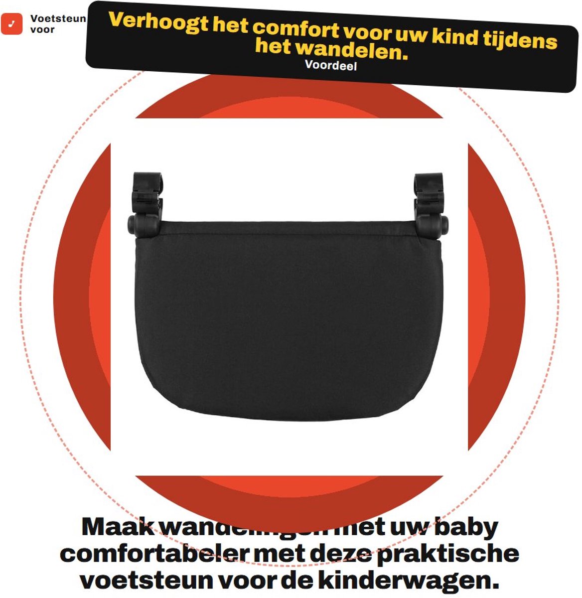Dailygoods- Voetensteun Slijtvast - Voetensteun Kinderwagen - Voetensteun voor YOYA/VOVO - Zwart - 32 x 21 cm - Oxford-doek - Kinderwagenaccessoire