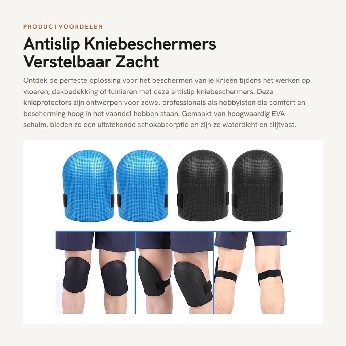 Dailygoods- Kniebeschermers Antislip - Verstelbaar - Schokbestendig - Waterdicht - Zacht EVA-schuim - 2 Paar 190x15mm