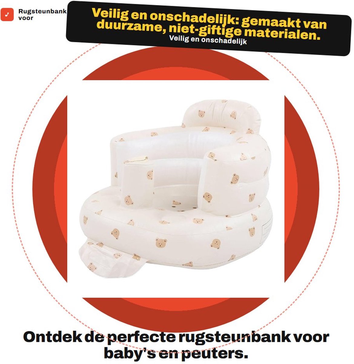 Dailygoods- Opblaasbare Vloerstoel Duurzaam - Baby Zitje - Peuterstoel - Badstoel - Zacht en Beschermend - Schattig Patroon - Babyzitje