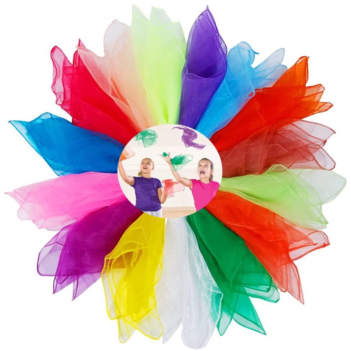 Dailygoods- Jongleerdoeken 15 stuks - Chiffondoeken voor kinderen - Decoratie - Zijde - Performance - Geschikt voor jongleren en dansen - Dansdoeken