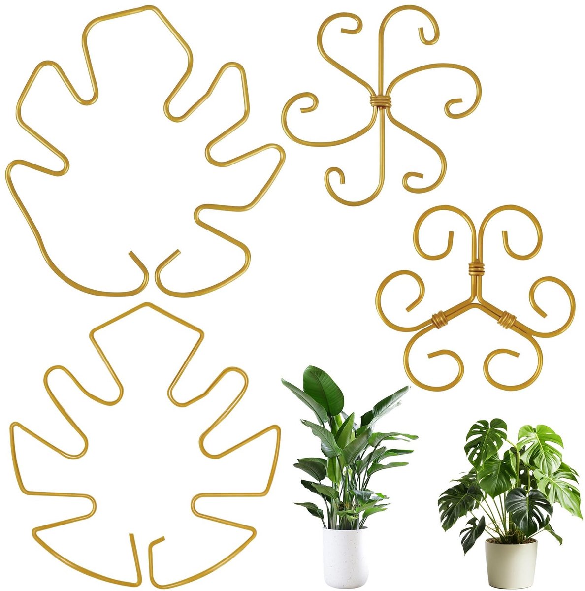Dailygoods- Plantenstengelhouder 4 Stuks - Metalen Plantensteunen - Klimhulp voor Kamerplanten - Stabilisator met Geometrische Vormen - Geschikt voor Binnen/Buiten Planten - Plantensteun