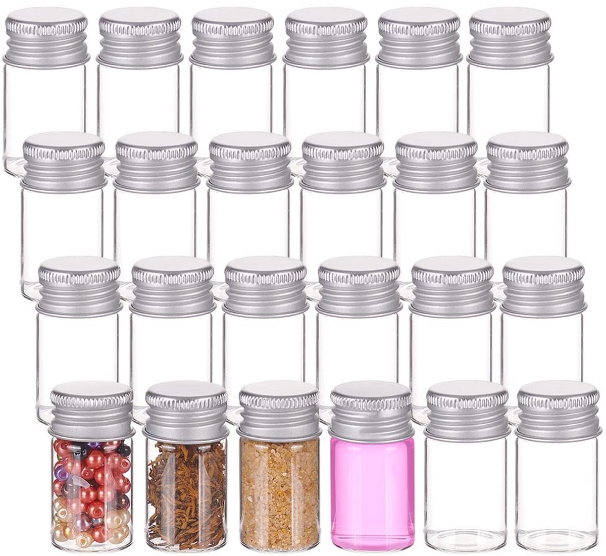 Dailygoods- Cosmetische Potten 24 Pack - Glazen Flessen 8ml - Lege Potjes met Schroefdop - Kleine Flesjes - Opslag voor Vloeistoffen - Transparant Design