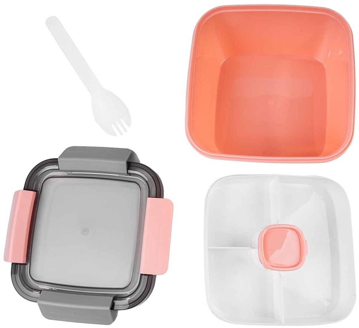 Dailygoods- Lunchbox met Verdeelde Compartimenten - 1,5 l Saladebakjes - Lekvrij - Vaatwasserbestendig - Duurzaam - Roze Kleur - Maaltijdcontainer