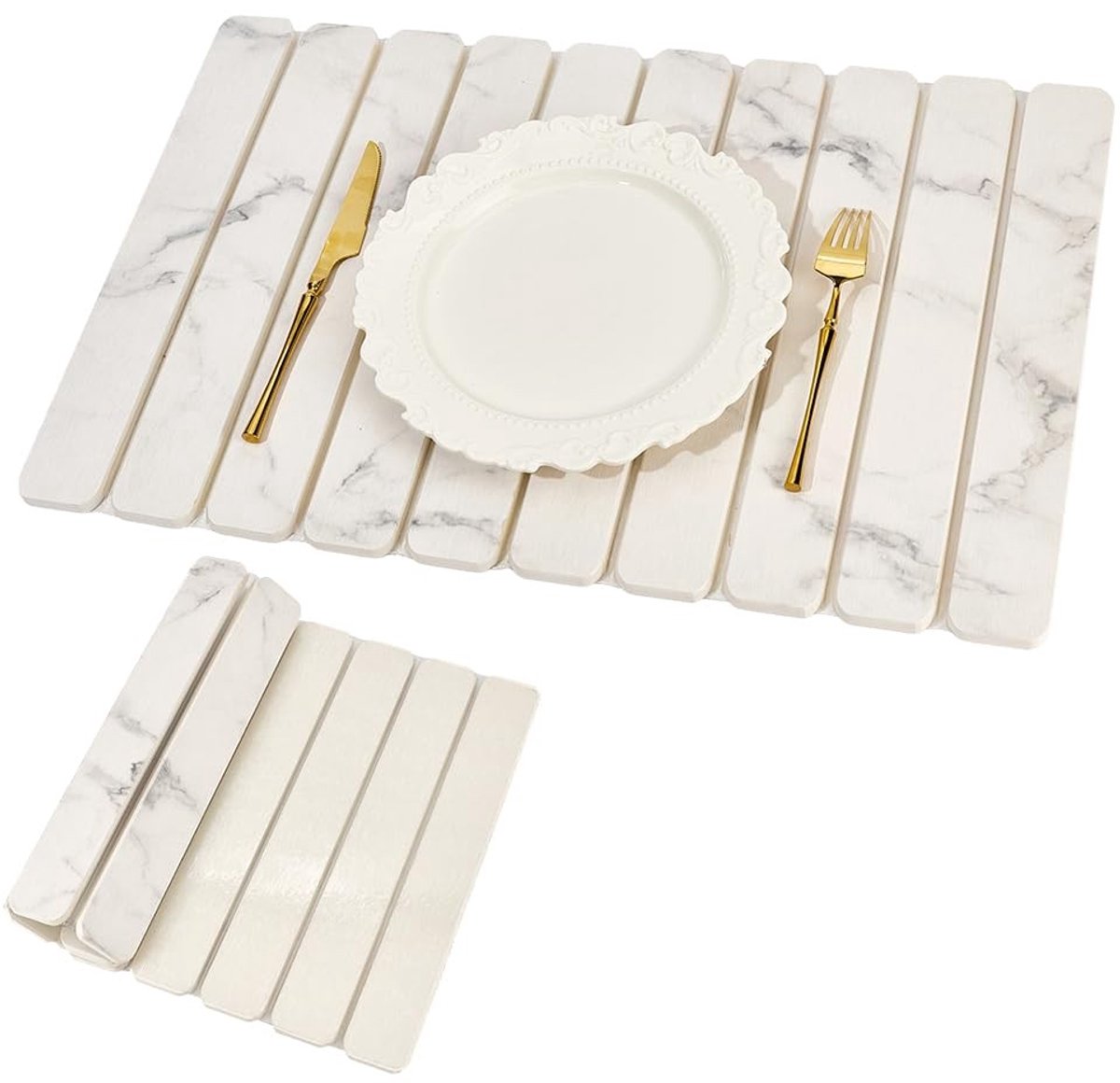 Dailygoods- Droogmat Groot Formaat - Diatomeeënaarde - Sneldrogend - Opvouwbaar - Rechthoekig - Warm Wit Kleurontwerp - Afwasmat