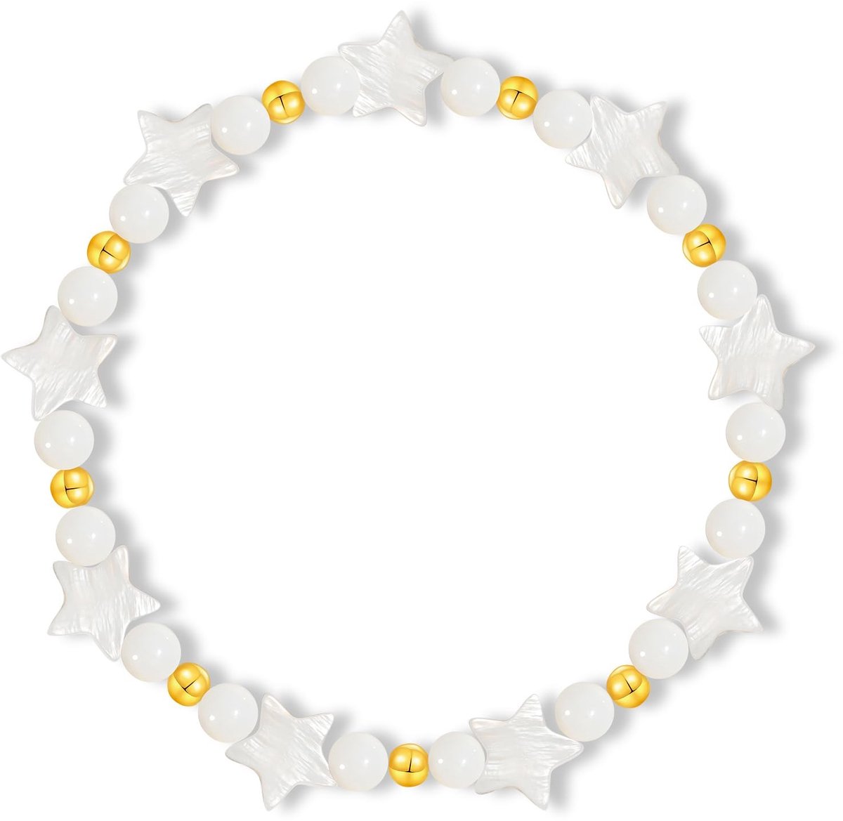 Dailygoods- Schelparmband Uniek Design - Armband Dames - Natuurlijke Schelpen - Elastisch - Pentagram/Maan/Hart/Cilinder - Glad Oppervlak