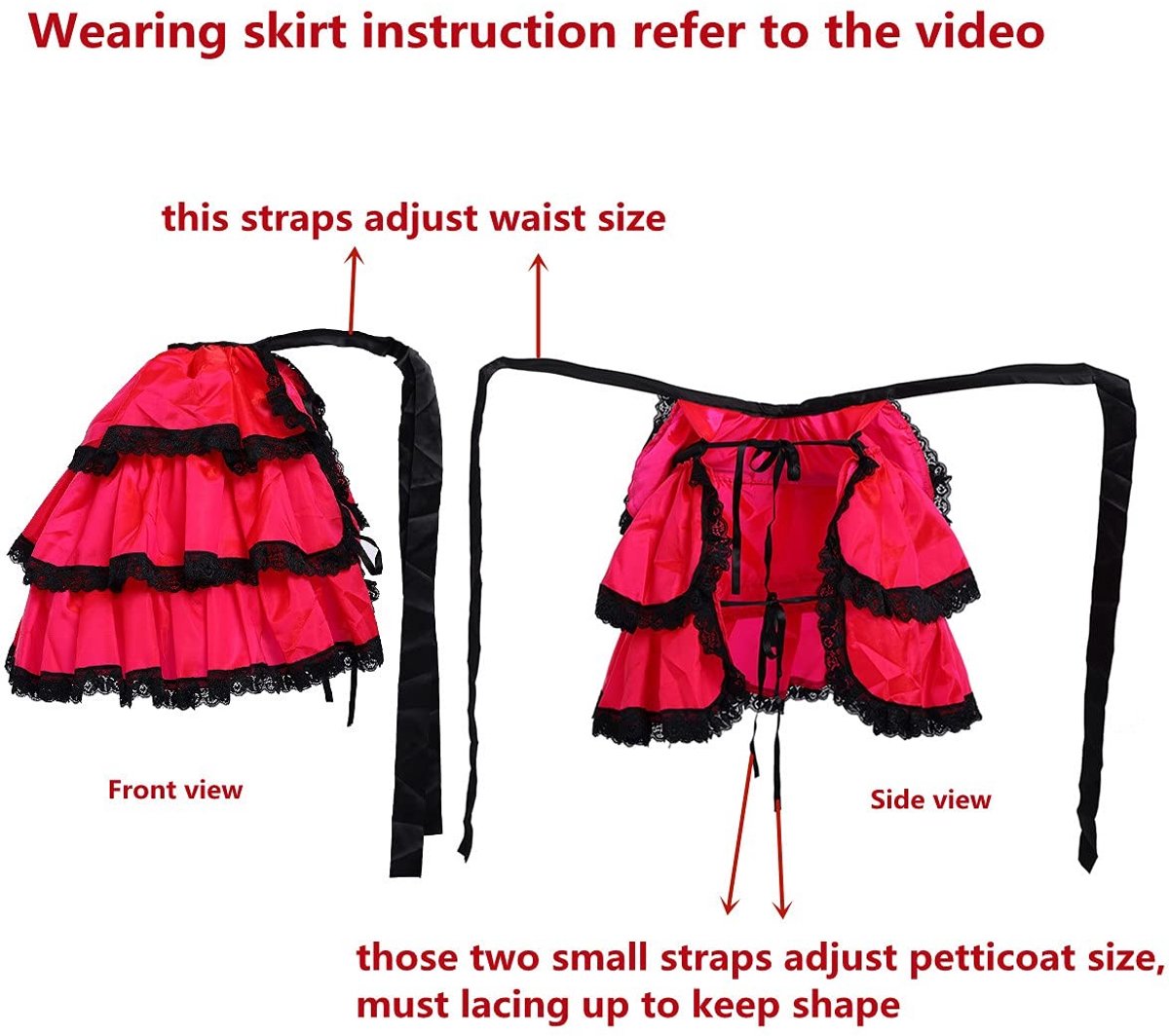 Dailygoods- Petticoat Vrije Maat - 3 Lagen Hoepelrok - Ruches - Gothic Steampunk - Verstelbare Linten - Satijnen Doek