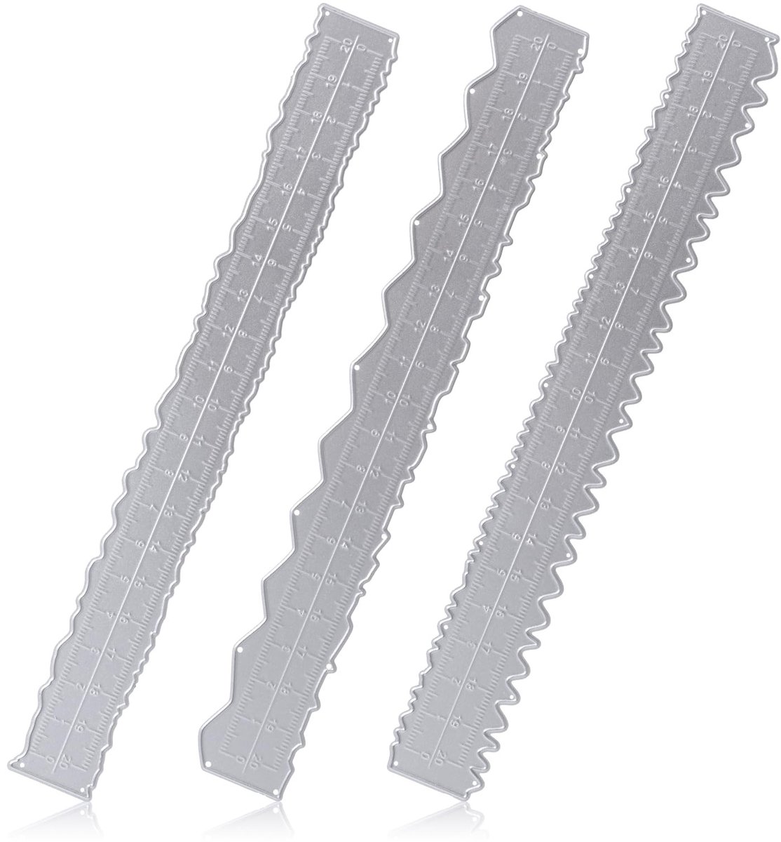 Dailygoods- Liniaal 21,7 cm - 3 x Sjabloonliniaal - Metalen Liniaal - Koolstofstaal - Gekartelde Rand - Voor Knutselwerk