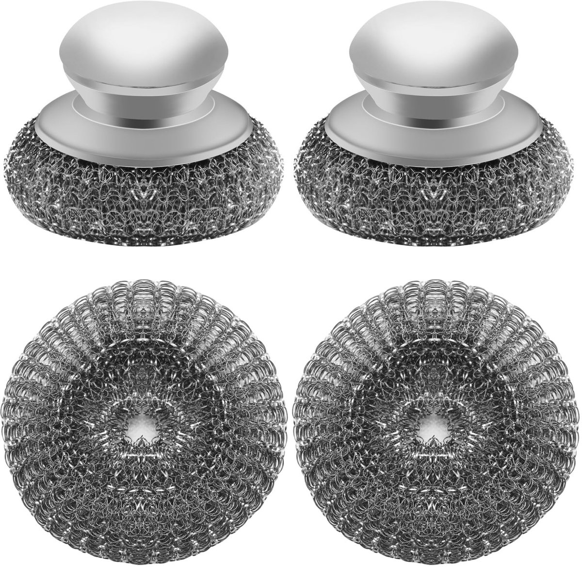 Dailygoods- Schrobber Roestvrij Staal - 2 Stuks - Vervangende Staalwol Pads - Handvat - Keuken Gereedschap - Makkelijk te Reinigen - Schoonmaakborstel
