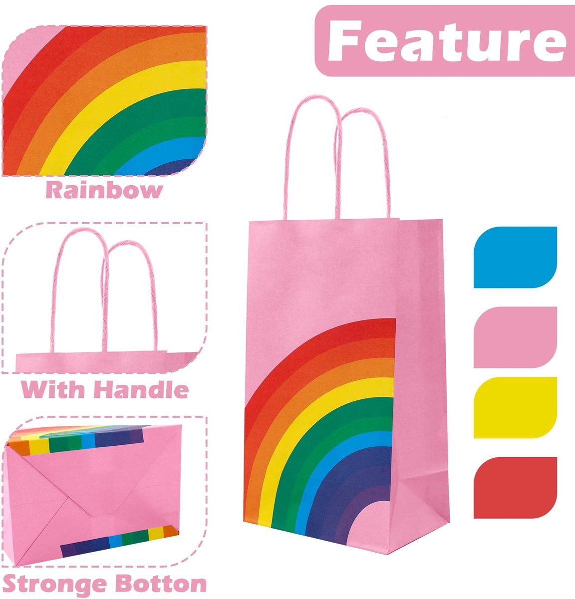 Dailygoods- Geschenkzakjes 12 Stuks - Regenboogpapier - Papieren Zakjes - Feestzakjes - Cadeautasjes - 13 x 8 x 22 cm - Veilig Materiaal - Cadeauzakjes