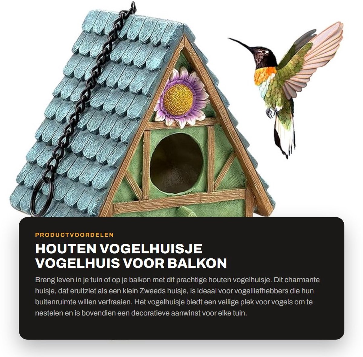 Dailygoods- Vogelhuisje met decoratief dak - Houten Vogelhuisje - Hangvogelhuis - Afmetingen 21 x 15 x 13 cm - Voor binnen/buiten - Turquoise/Wit - Nestkast