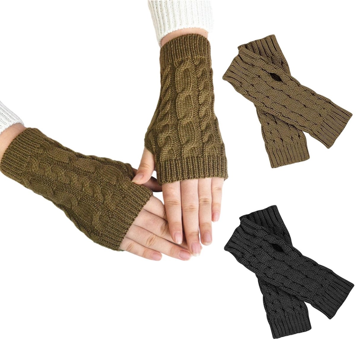 Dailygoods- Vingerloze Handschoenen - 2 Paar - Gebreide Polswarmers - Warme Handschoenen zonder Vingers - Rekbare Armwarmers - Perfect voor Dames