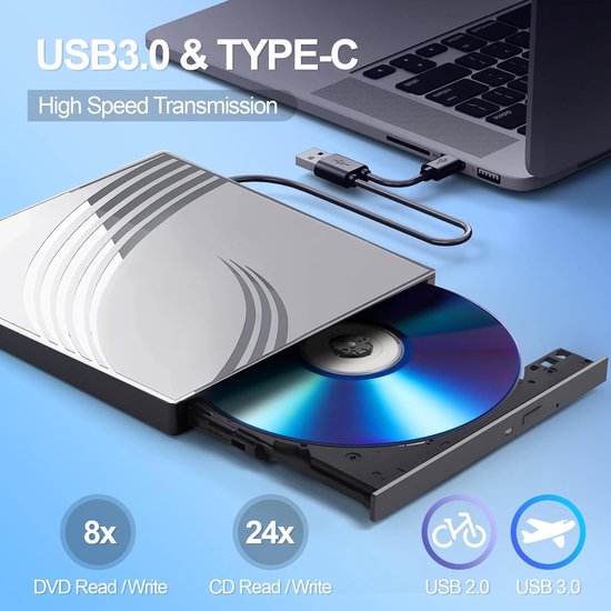 Externe DVD-station - CD Brander - Bestanden Archiveren - USB 3.0 Ultra Slim - 15 x 14 x 1.6 cm — afbeelding 5