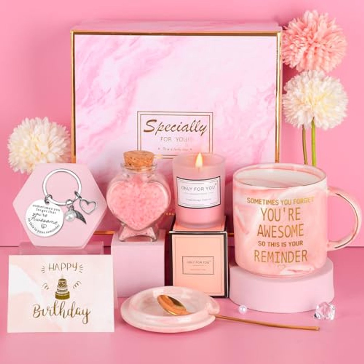 Cadeauset Vrouwen - Verwenpakket - Verjaardag Vieren - 7 Delig - 350ml Mok - Roze