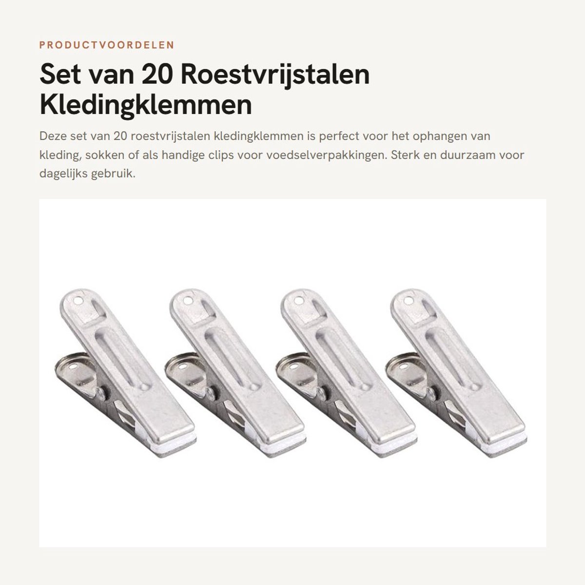 Dailygoods- Kledingklemmen Roestvrij staal - Sterke Klemkracht - Houten/Kunststof Wasknijpers - Kledingclips - Organisatiehulp - Duurzaam en Lichtgewicht