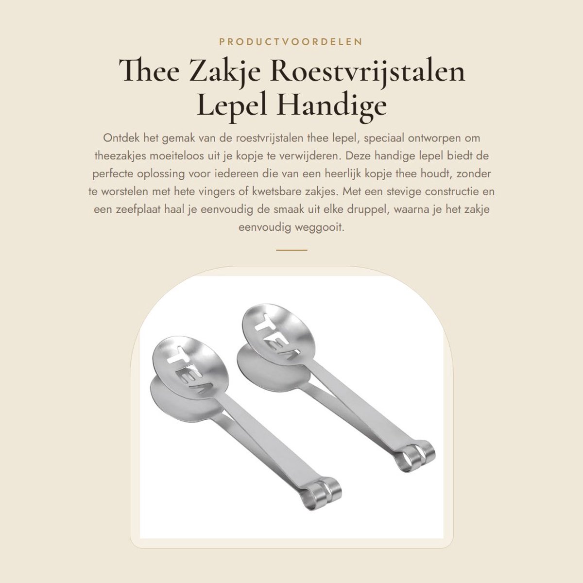 Dailygoods- Theezakje Houder - Roestvrij Stalen Lepel - Zeef - Suiker Tang - Duurzaam - Lichtgewicht - Handvat - Theelepel