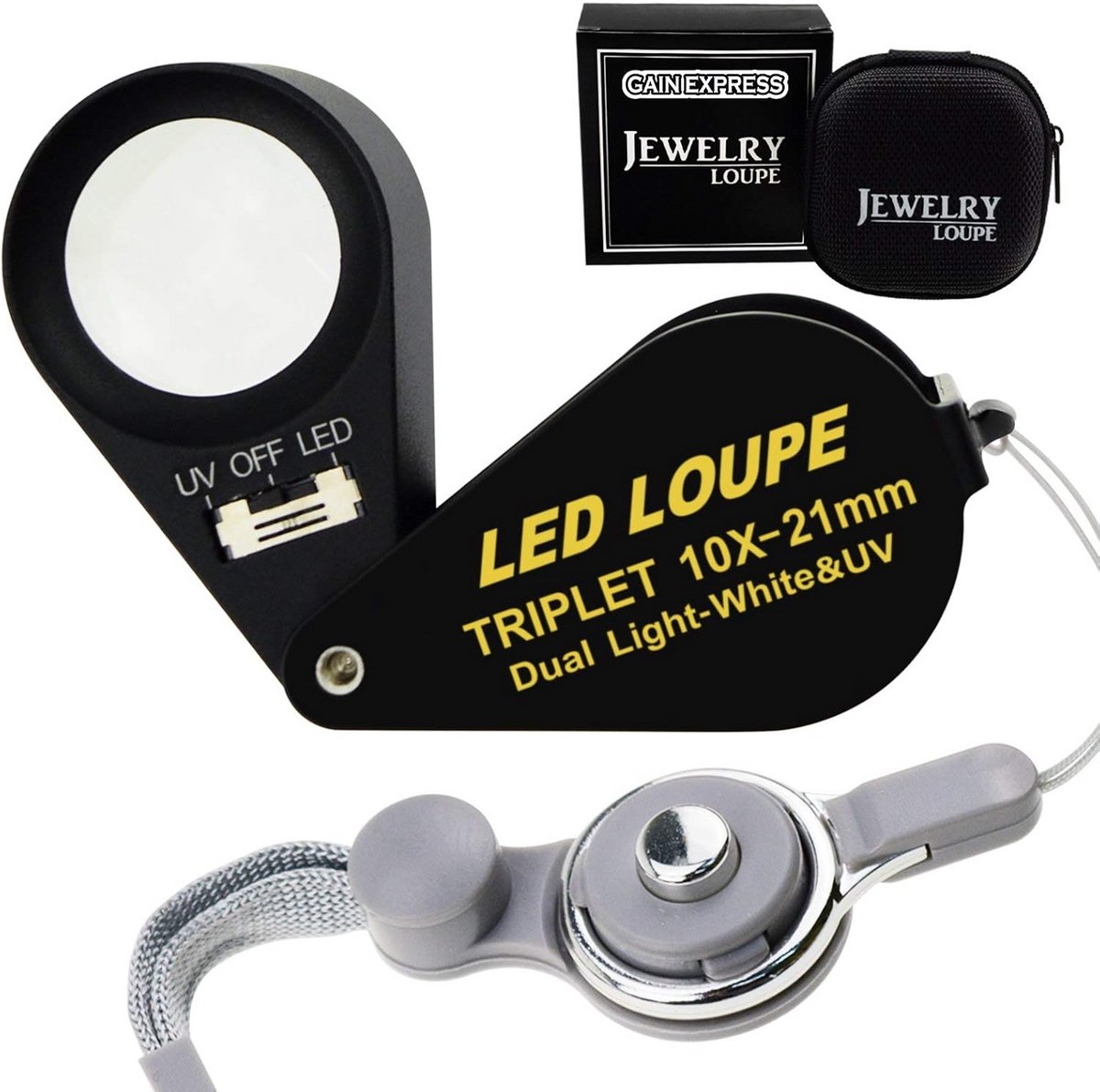 Juweliersloep - Vergrootglas - Kleine objecten inspecteren - Met LED en UV licht - 10x vergroting - Metaal