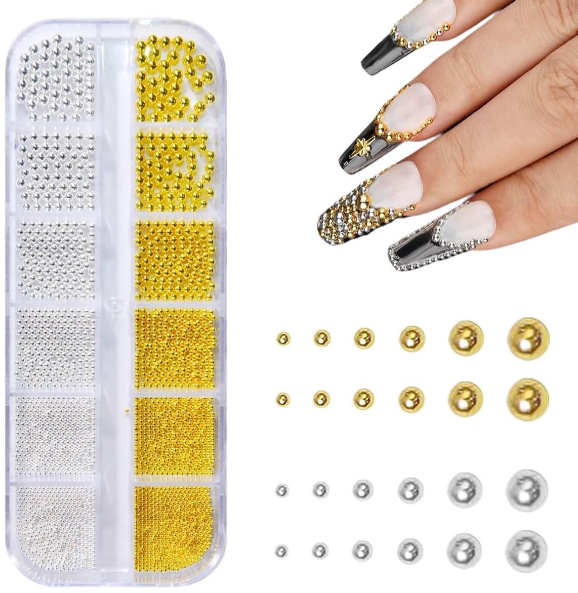 Dailygoods - Nailart Kralen Micro Kaviaar voor Nagels - Gouden en Zilveren Mini Kaviaar