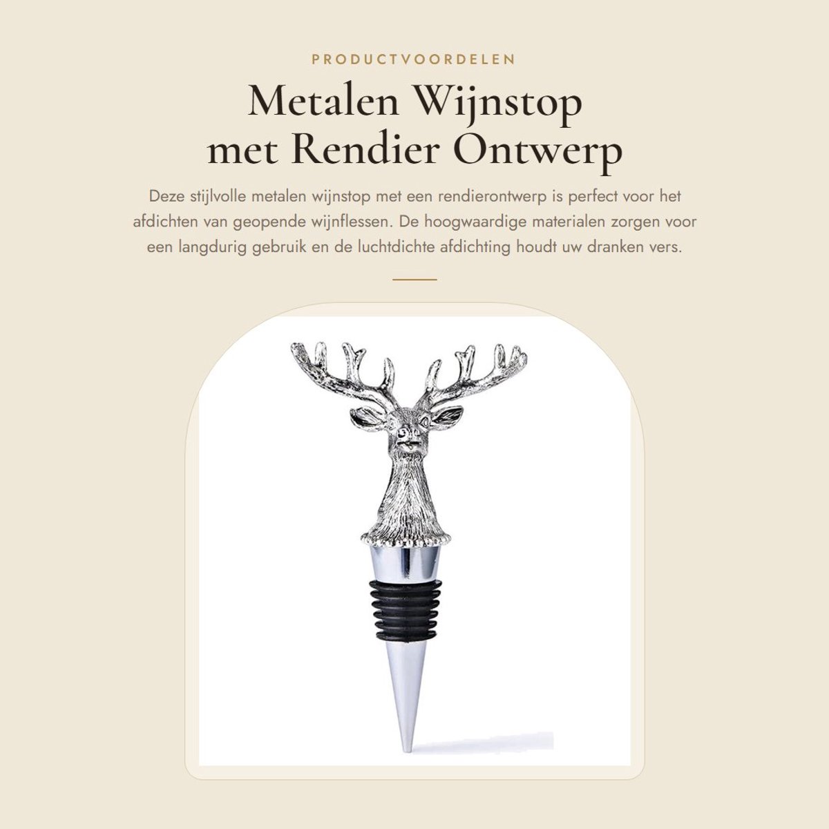 Dailygoods- Wijnstop Hoogwaardig Metaal - Wijnstopper Vacuum - Flessenstop - Wijnafsluiter - Grappige Wijnstopper - Hertenkop Design - Wijnflesstopper