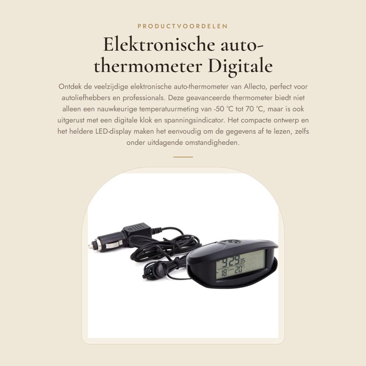 Dailygoods - Elektronische auto-thermometer - Digitale klok - Spanningsindicator met LED-display - Zwart - Gekoelde thermometer - Geschikt voor auto -...
