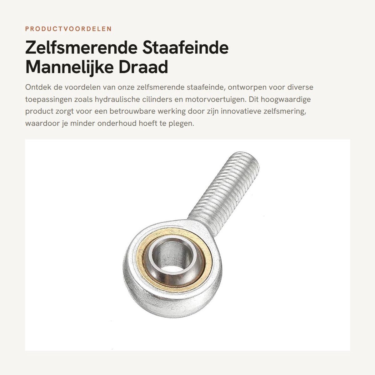 Dailygoods- Staafeinde Zelfsmerend - Mannelijke Draad - 10mm Binnen Diameter - Dragend Staal - Hoge Belastbaarheid - Geschikt voor Hydraulische Cilinders - Lager