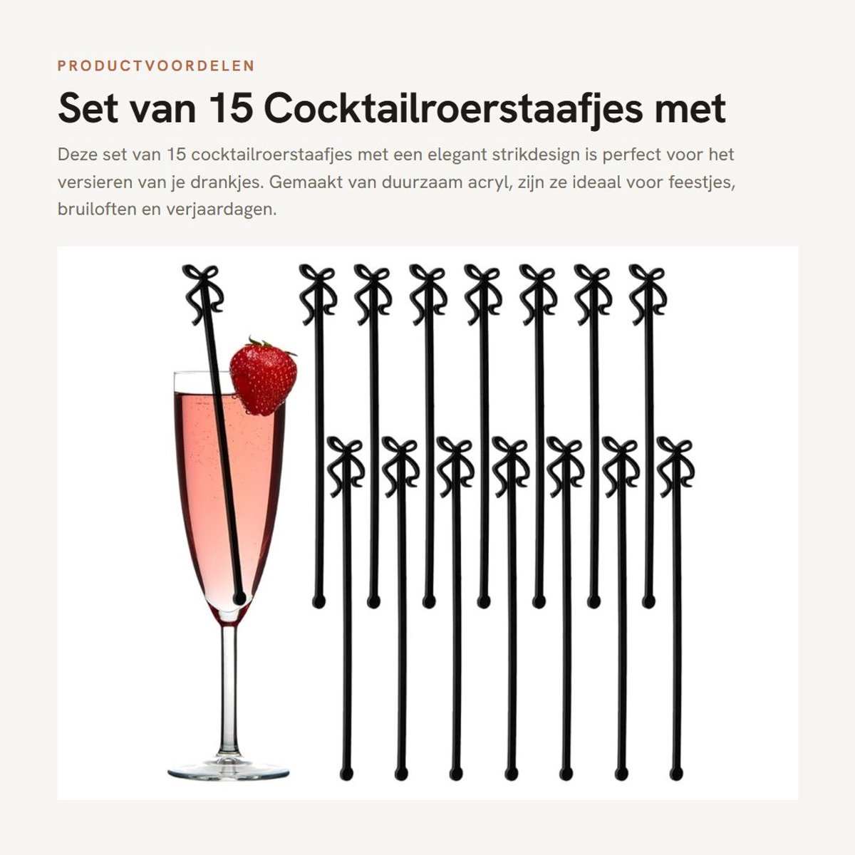 Dailygoods - Set van 15 Cocktailroerstaafjes met Strikdesign 15 cm