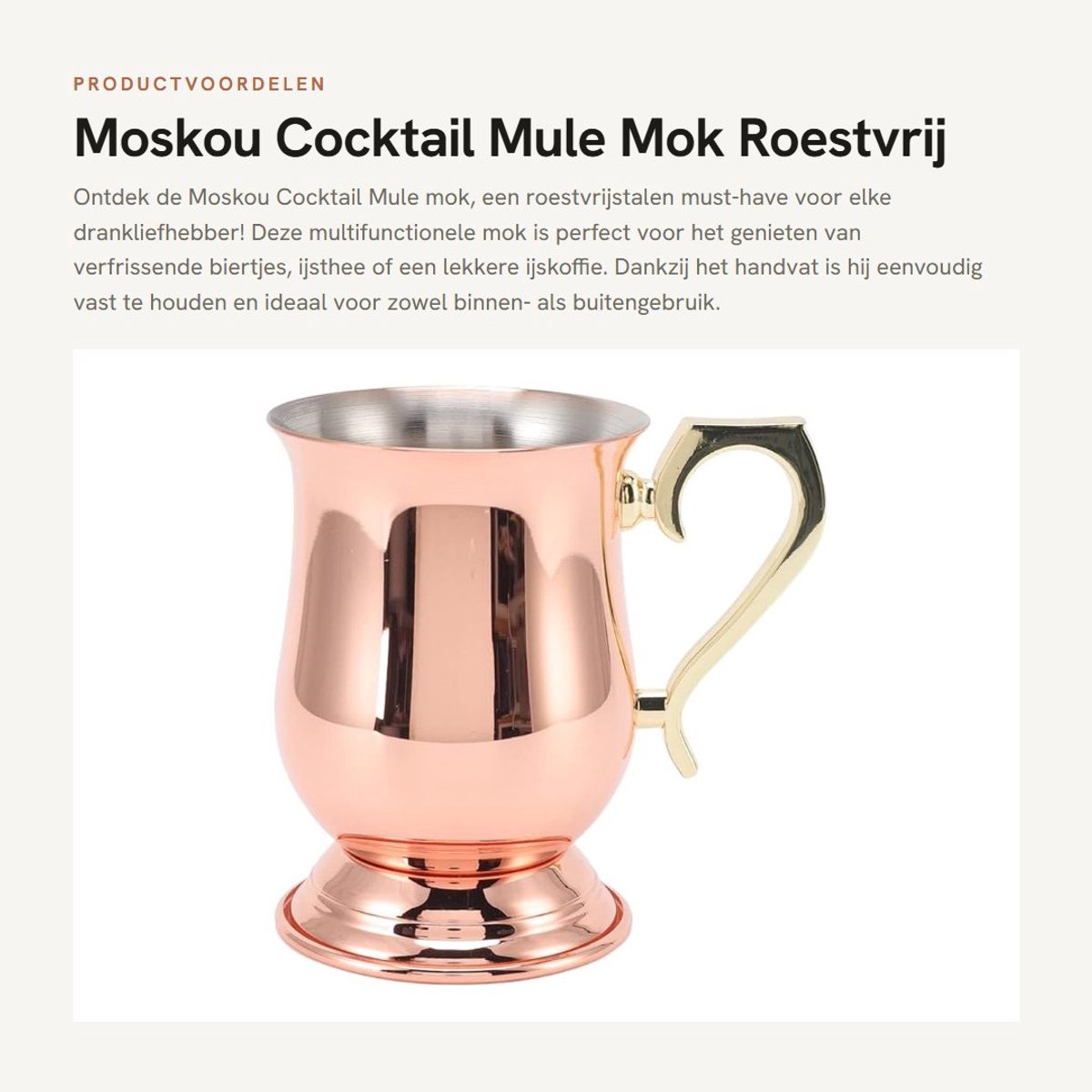 Dailygoods- Cocktailmok Roestvrij Staal - Multifunctionele Cocktailbeker - Handvat - Voor Bier/Ijsthee/Ijskoffie - Duurzaam - Gemakkelijk Schoon Te Maken - Drinkbeker