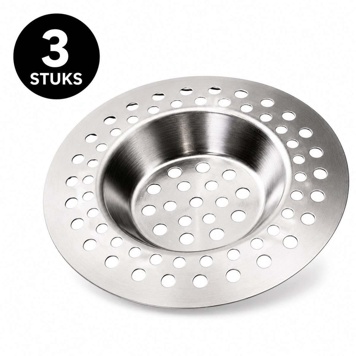 Gootsteen Zeef 3 Stuks – RVS Afvoerzeef – Universeel – Afvoerplug – Korfplug – Gootsteenstop – Zeefje voor in de Wasbak – Spoelbak Zeef
