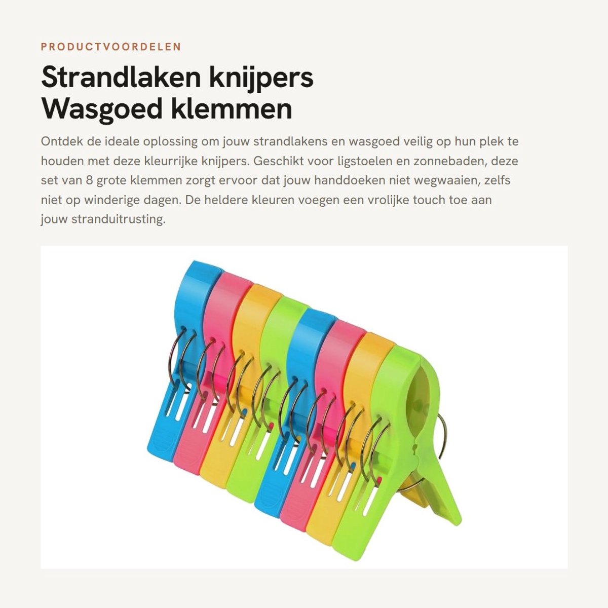 Dailygoods- Strandlaken Knijpers 8 Stuks - Kunststof Klemmen - Zonnebed Klemmen - Tafelkleed Klemmen - Kamperen - Sterk en Duurzaam