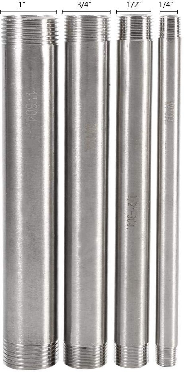 Dailygoods- Draadpijp 200mm - Roestvrij Staal 304 - Mannetje/Mannetje - BSP - Verbinding - Schroefdraad - Corrosiebestendig - Fittingen