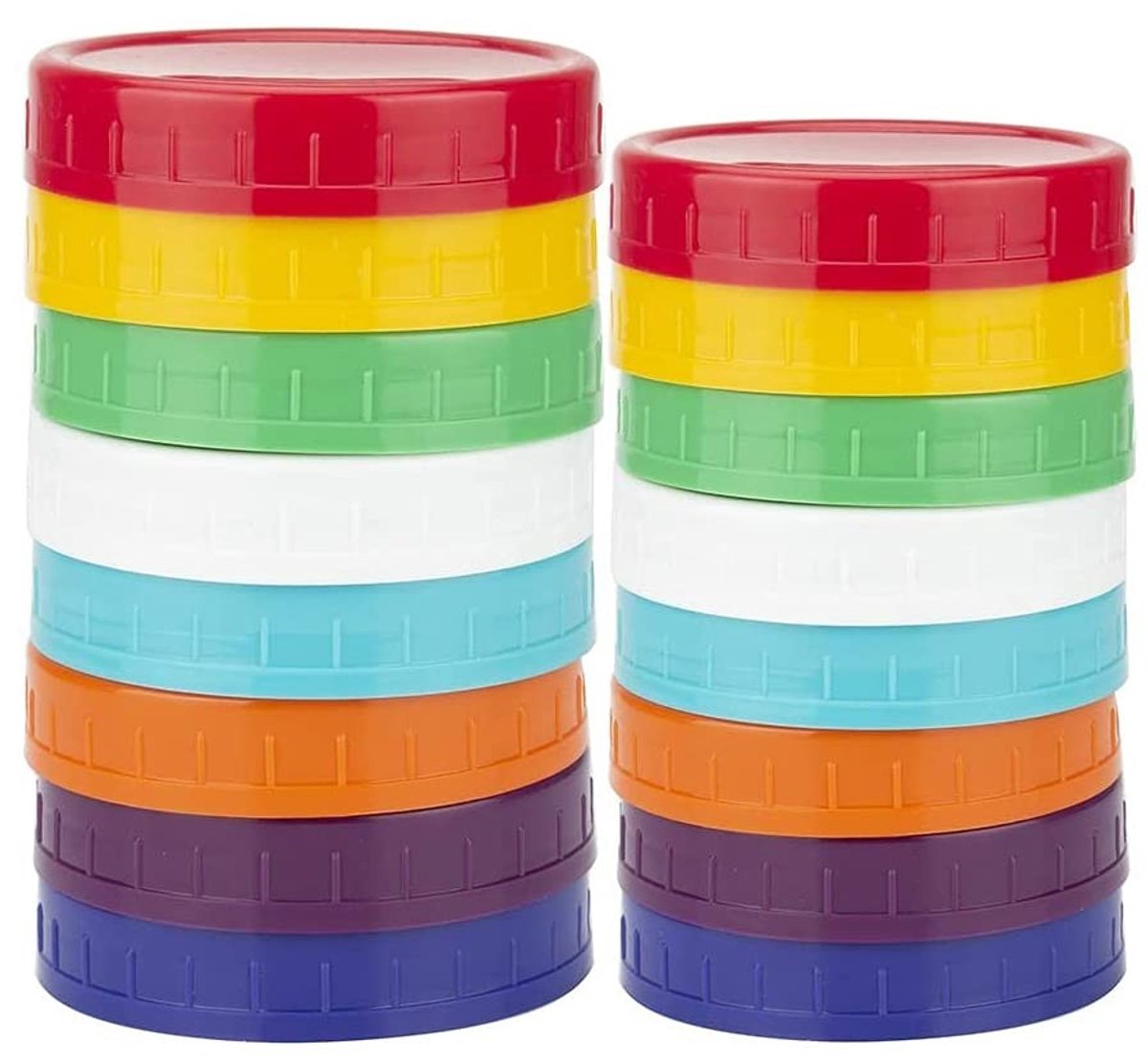 Dailygoods- Conservendeksels 16-delig - 8 grote deksels (86 mm) - 8 gewone deksels (70 mm) - Gekleurd kunststof - Vaatwasmachinebestendig - Food grade PP plastic - Mason Jar Deksels