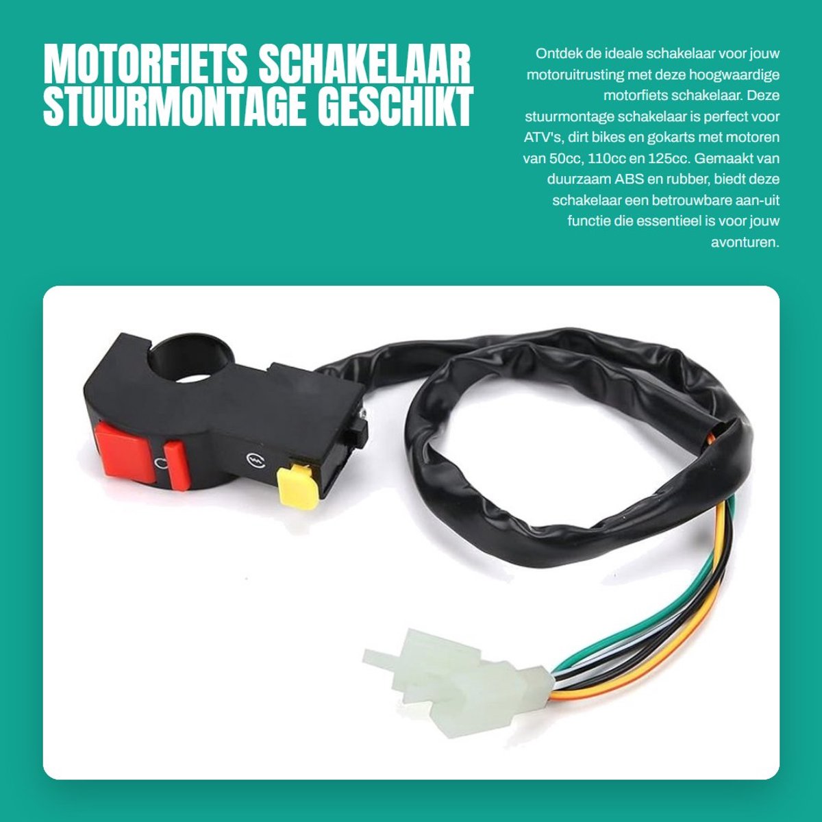 Dailygoods - Motorfiets Schakelaar - Stuurmontage - Geschikt voor Dirt Bike - Zwart - Startknop - Perfect voor 50cc 110cc 125cc