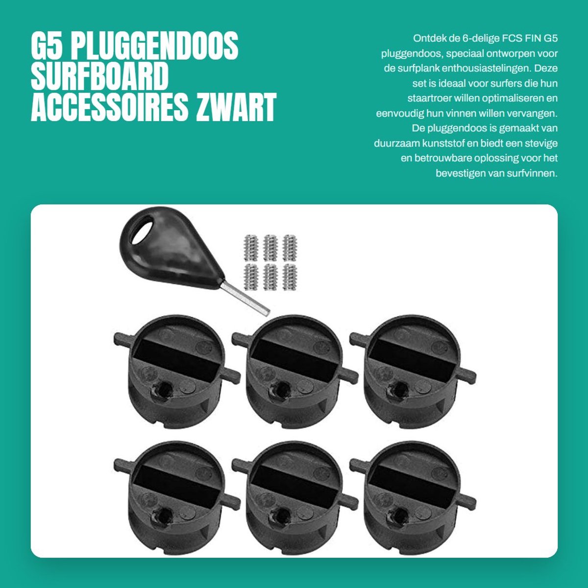 Dailygoods- Pluggendoos 6-delige set - FCS G5 Plugs - Schroefsleutel - Nylon - Surfboard accessoires - Eenvoudig te installeren - Vinnenplug