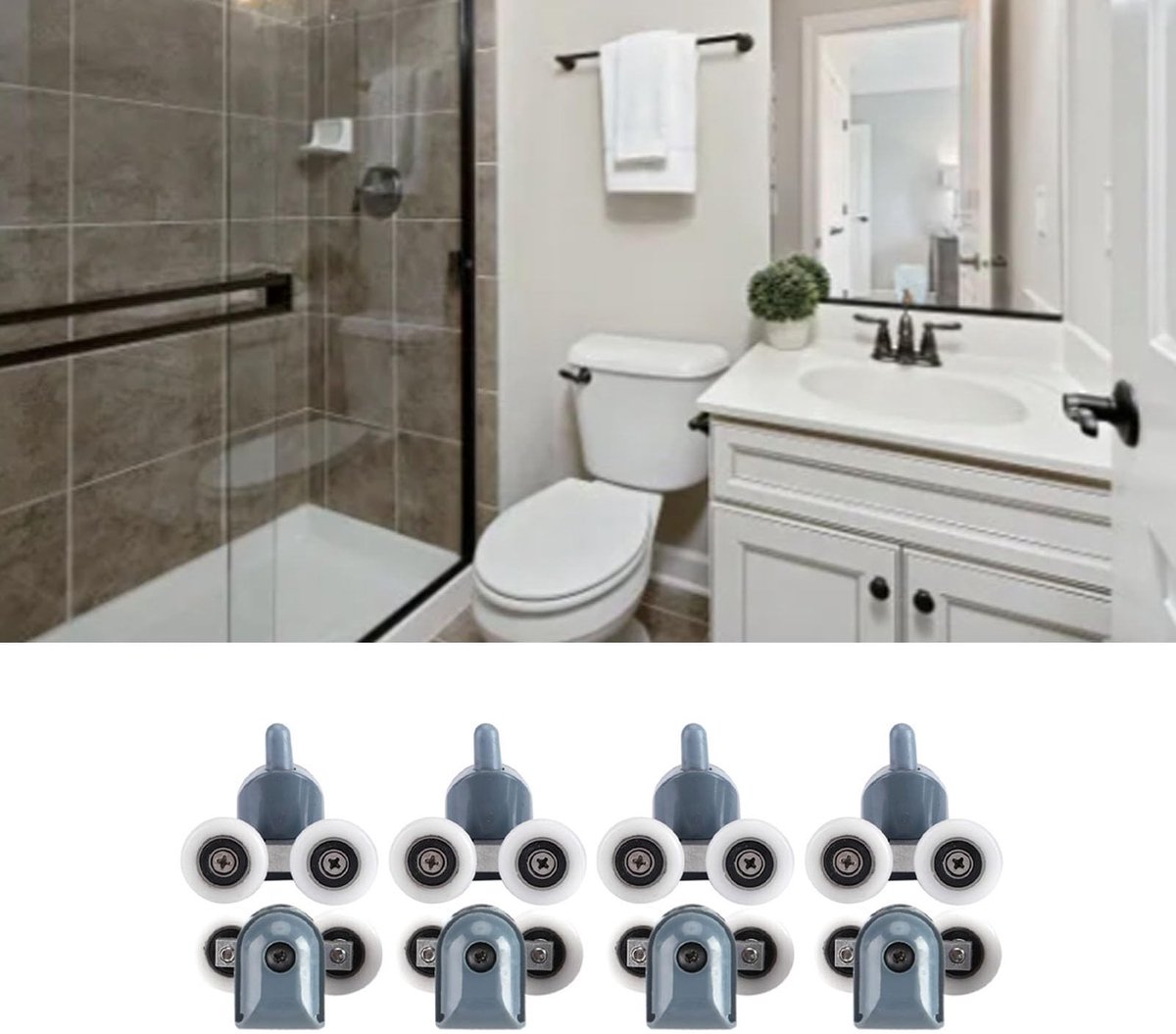 Dailygoods- Douchecabine Wielen Set - 8 Stuks - Schuifdeur Roller - Dubbel Wiel - Bovenste/Onderste Rollen - Roestvrij Staal - Slijtvaste Glijwielen - Deurroller