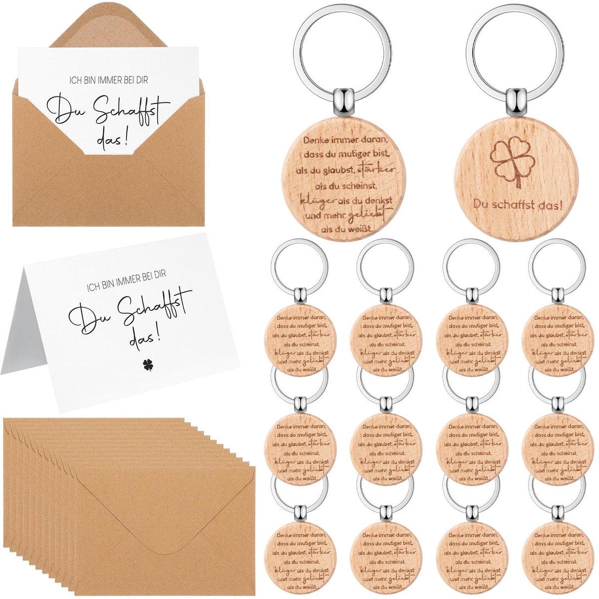 Dailygoods- Sleutelhanger Geluksbrenger - Houten Sleutelhanger - Inspirerende Wenskaart - Bedankjes voor Collega's - Motiverende Cadeaus - Emotionele Band