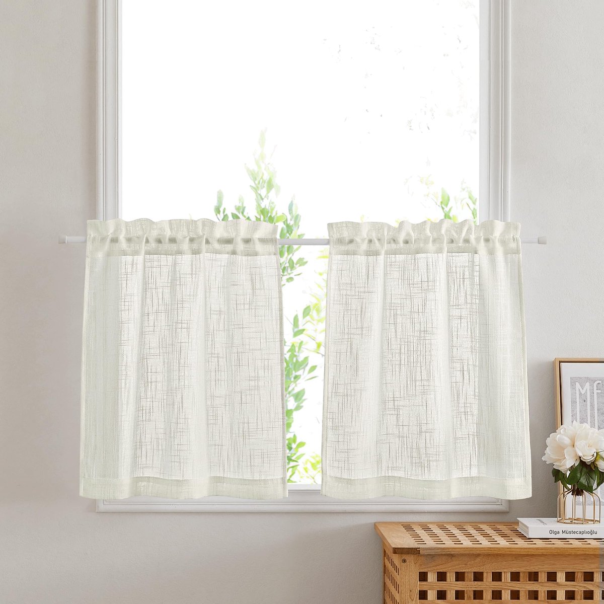 Dailygoods- Keukengordijnen Korte Maat - 2 Stuks - Linnen - Semi-transparant - Lichtfilterend - 60x45cm - Lichtbeige - Gordijnen