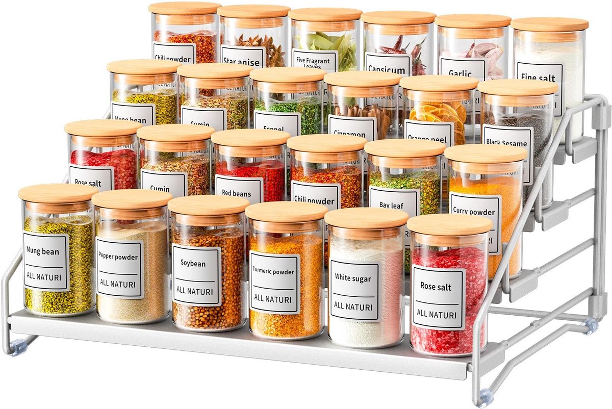 Dailygoods- Kruidenrek 4 Etages - Staand zonder Boren - Metalen Keukenrek - Kastorganisatie - Flexibel Ontwerp - Voor 24 Kruidenflessen