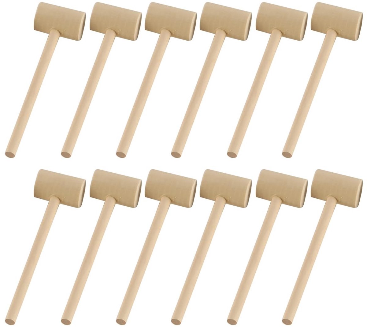 Dailygoods- Houten Hamer - 12 Stuks Mini - Chocolade Hamer - Breekbaar Hart - Party Game Props - Natuurlijk Hout - 15 cm lang - Smash Hammer