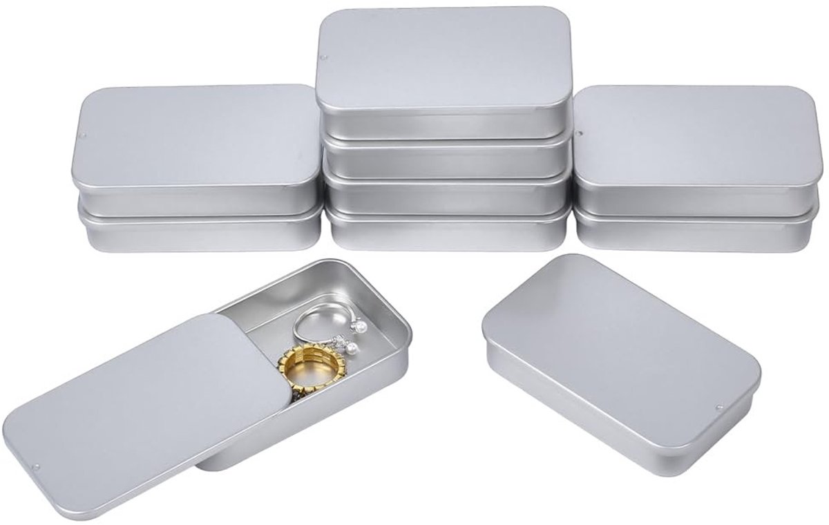 Dailygoods- Blikken Doos Set van 10 - Rechthoekige Opbergdozen - Draagbare Blikken Containers - Zilveren Dozen - Lichtgewicht en Duurzaam