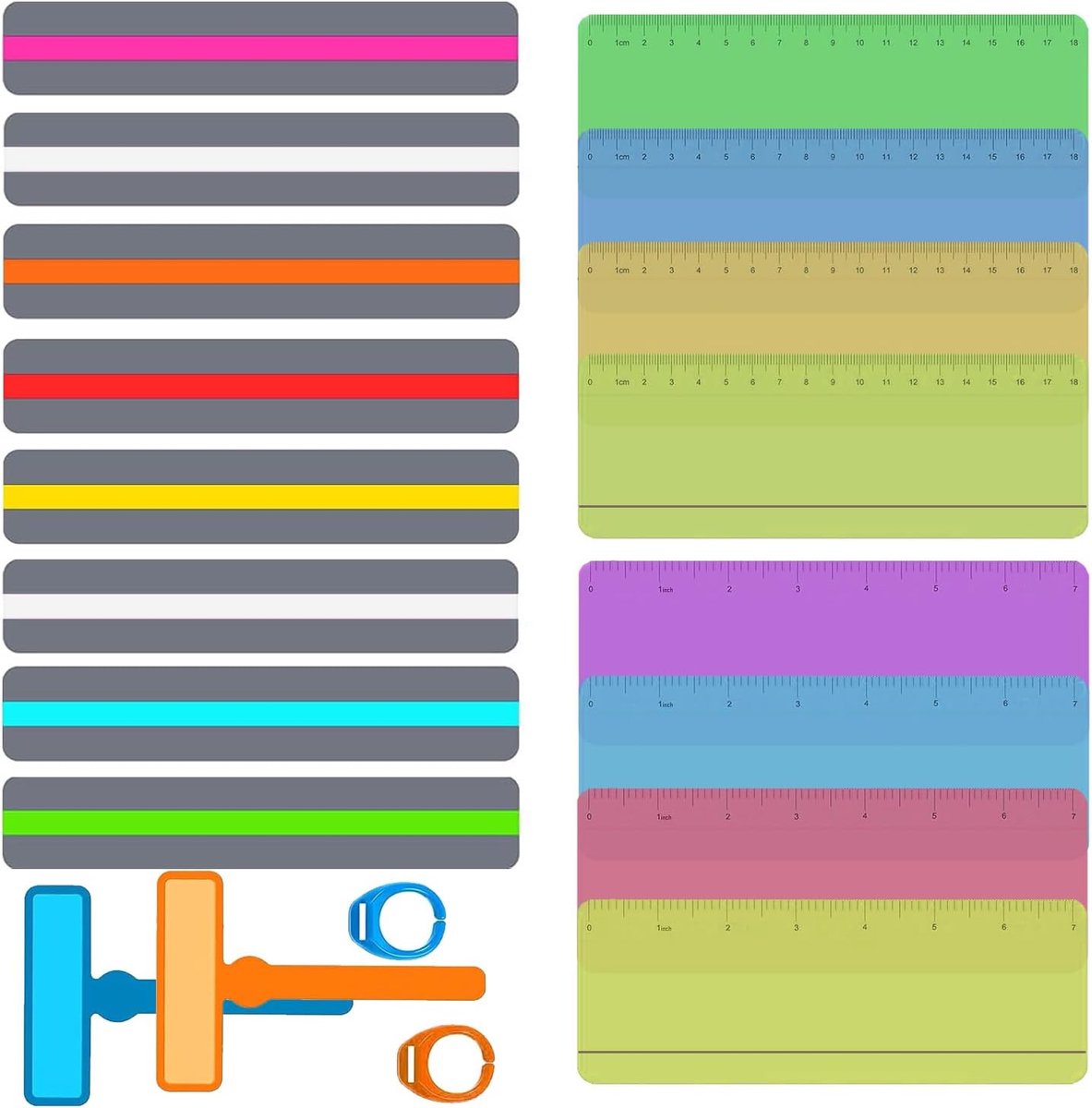 Leesstrips Set - Markeer Linialen - Verbeter Lezen - Meerdere Types - 18 Stuks - Berry