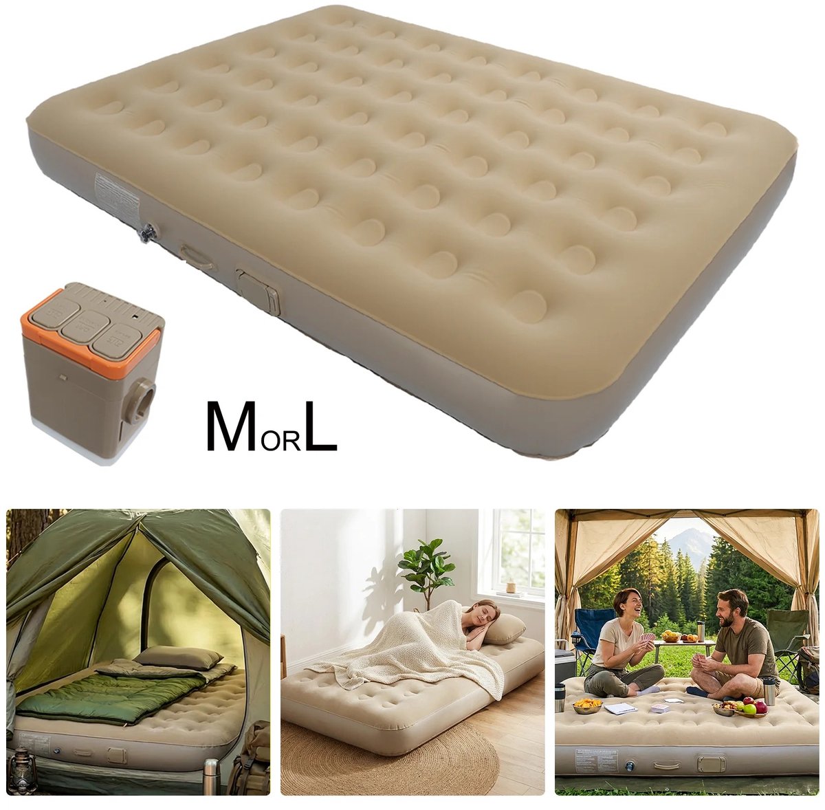 Dailygoods Inflatable Camping Air Mattress Built-in Electric Pump–Thickened Flocked Portable Bed, Quick Inflate/Deflate