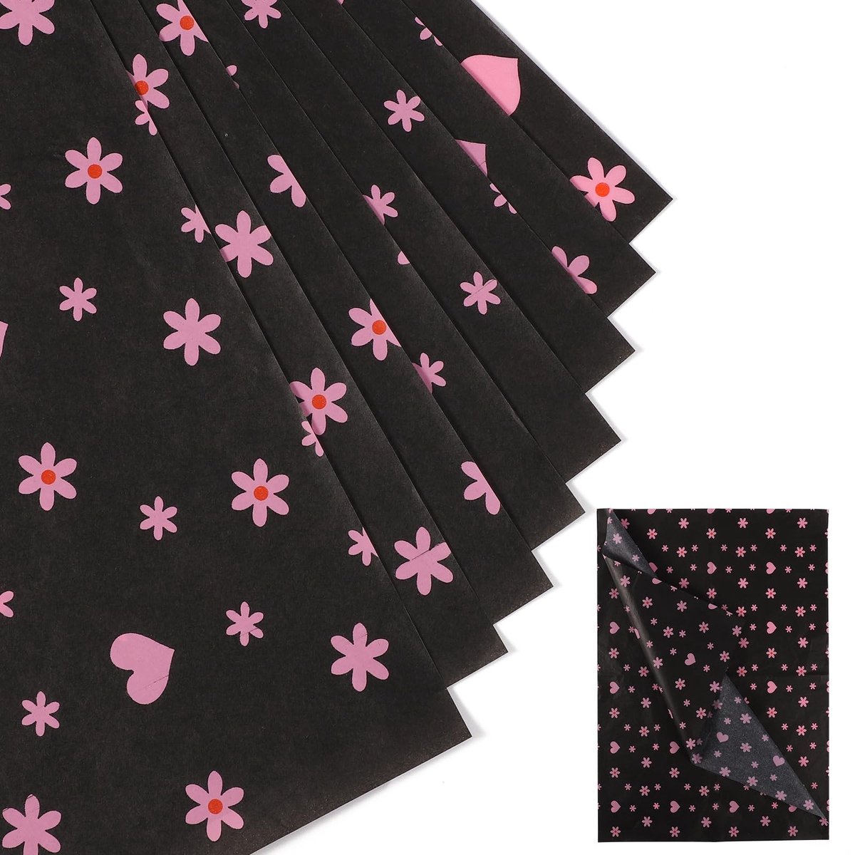 Dailygoods- Tissuepapier 30 Vellen - 50x35cm - Hartbloem Patroon - Decoratief Inpakpapier - Vloeipapier - Voor Verjaardagsfeest/Bruiloft