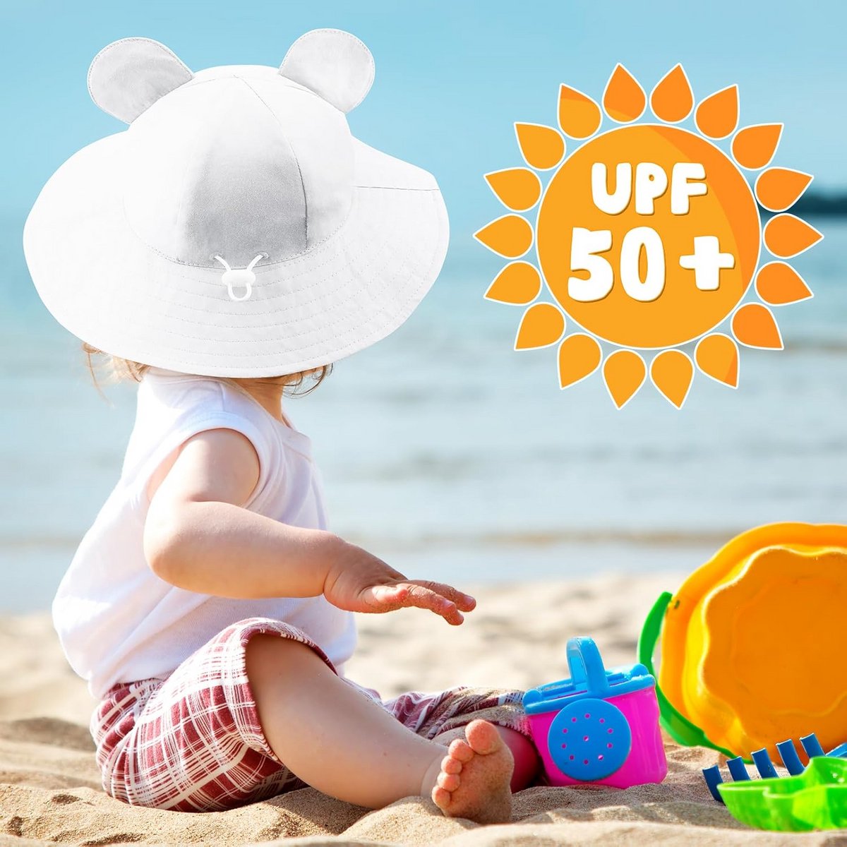 Baby Zonnehoed - Peuter Strandmuts - Bescherming Tegen Zon - UPF 50+ Bescherming - 48cm Hoofdomtrek - Unisex